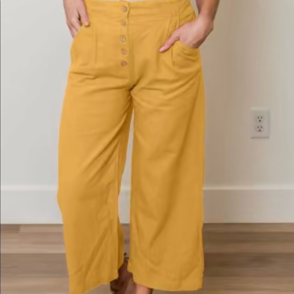 Linen button fly pants